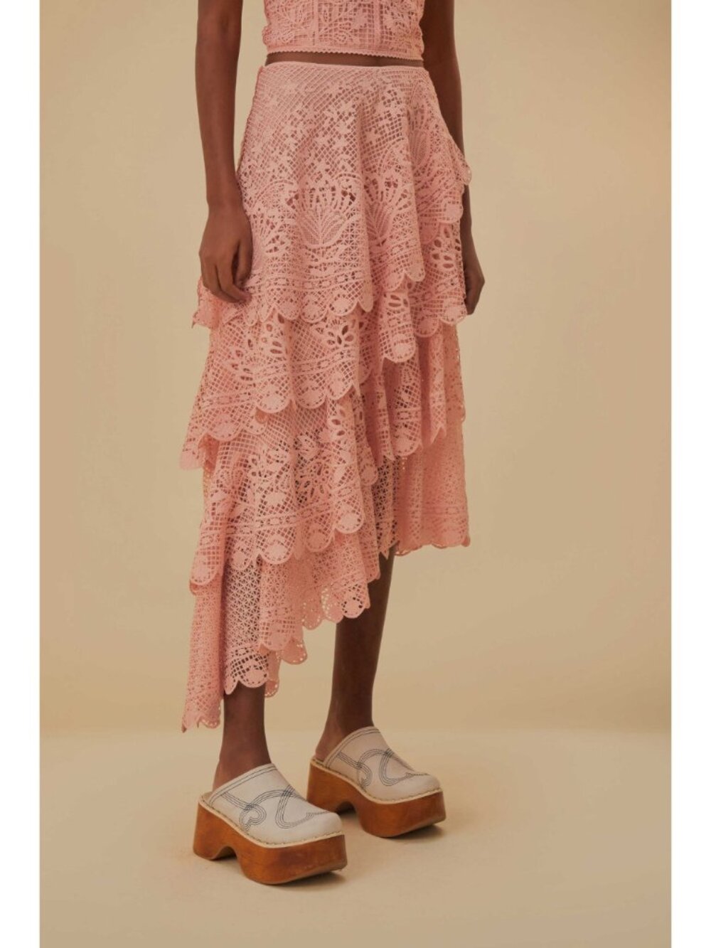 NWT FARM Rio Light Pink Guipure Lace Corset Top & Tiered Maxi Skirt Set S - Picture 7 of 16